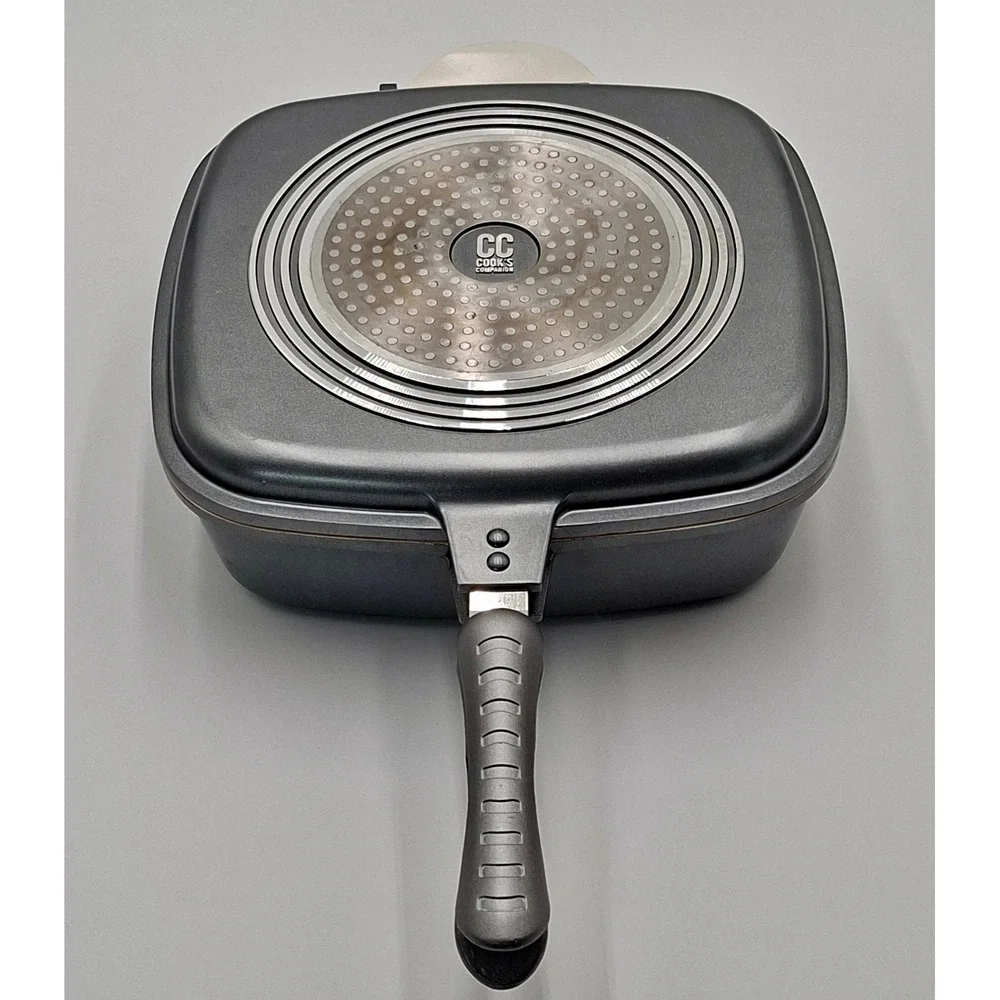 Cook's Companion Flip Grill Pan Ceramic Nonstick w Rack Gasket Black